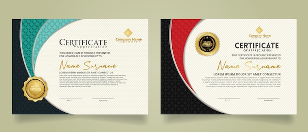 Set modern certificate template with realistic texture diamond shaped on the ornament and modern pattern background. size a4.
