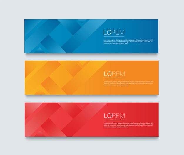 Vector set of modern colorful banner template blue red and orange banner