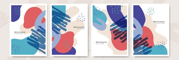 Set of modern colorful vector collages with hand drawn organic shapes and textures Trendy contemporary design perfect for prints flyers banners brochure invitations branding design covers