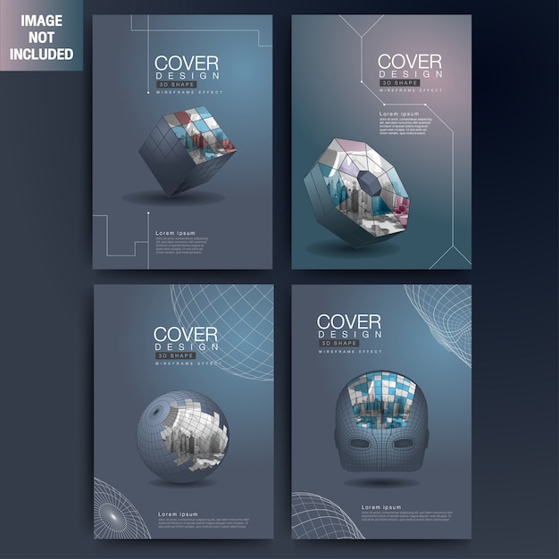 Set of modern cover 3d wireframe geometric shapes