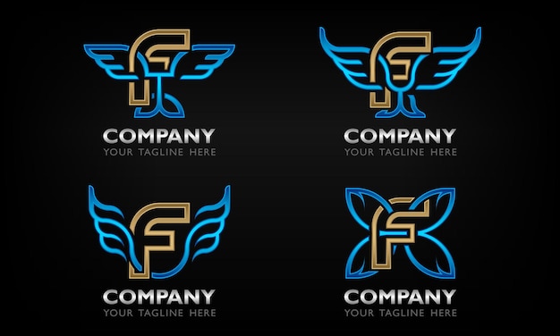 set of modern creative letter f with wing logo design template