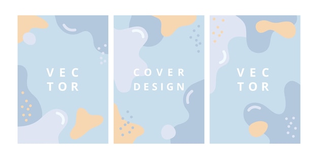 Set of modern design template with abstract wave shapes in pastel blue colors