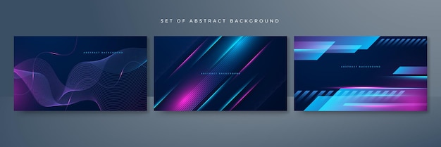 Vector set of modern digital business technology dark blue abstract design background with lines waves speed lights motion data concept science element cyberspace shapes and connection lines