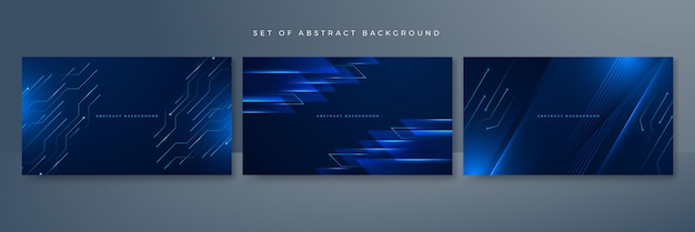 Set of modern digital business technology dark blue abstract design background with lines waves speed lights motion data concept science element cyberspace shapes and connection lines