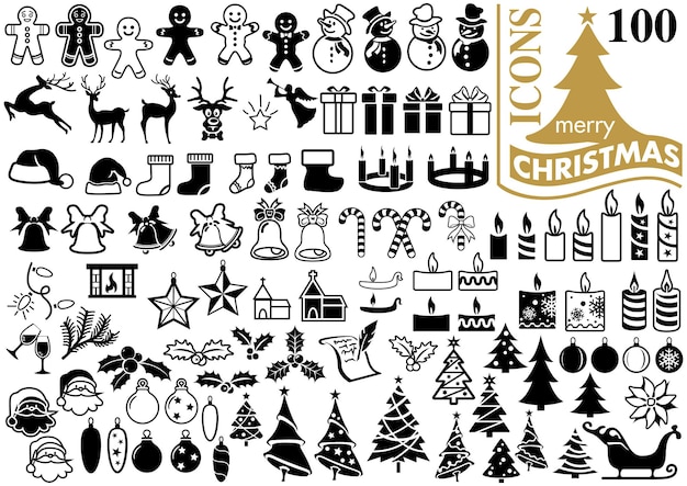 Set of Modern Flat 100 Christmas Icons