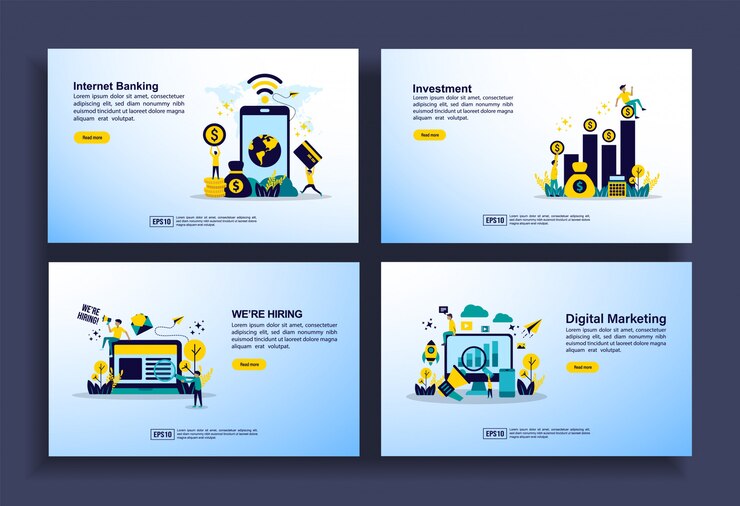 Set of modern flat design templates for Business, internet banking, investment, job hiring, digital marketing