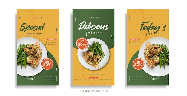 set of modern food menu flyer design for instagram stories or social media template