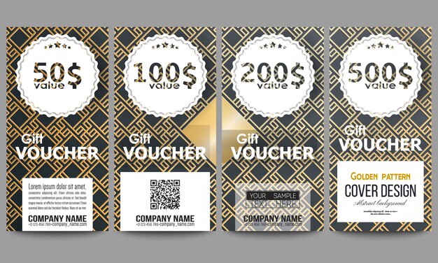 set of modern gift voucher templates. islamic gold pattern