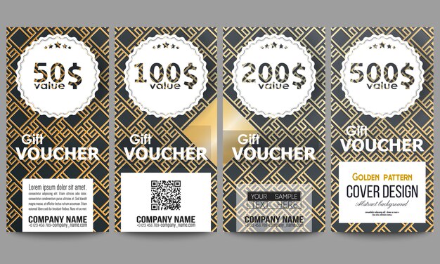 Set of modern gift voucher templates. islamic gold pattern