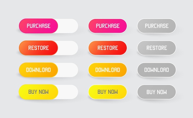 현대 그라디언트 앱 세트 웹사이트 페이지 또는 게임 버튼 트렌디한 그라디엔트 색상 평평한 디자인