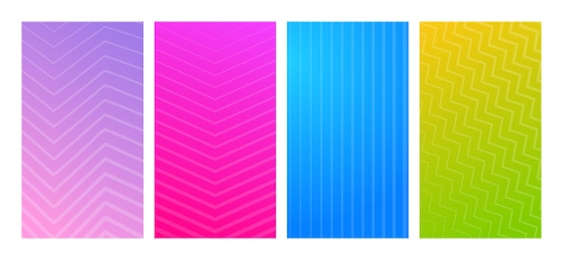 Set of modern gradient backgrounds with lines Header banner Bright geometric abstract presentation backdrops Vector illustration