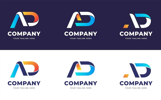 Set Of Modern Gradient Letter A and D Logo Design Template Collection