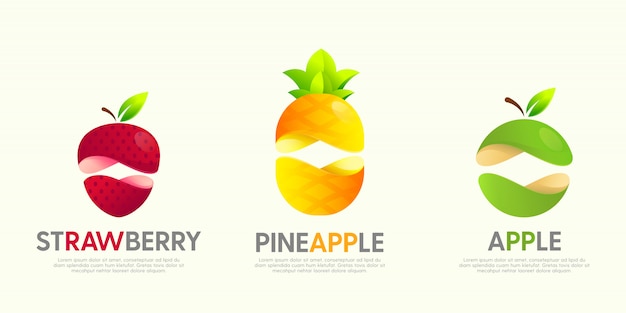 Vector set of modern great logos with decorative fruits