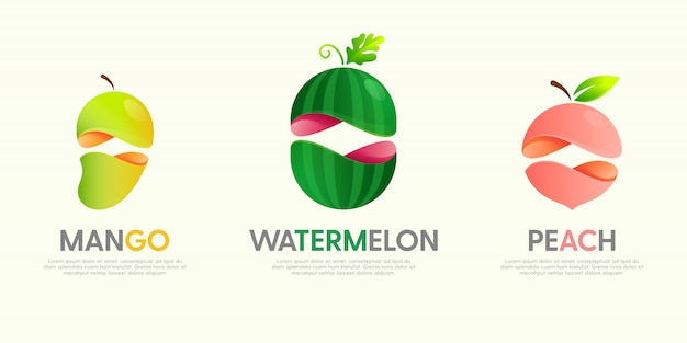 Vector set of modern great logos with decorative fruits