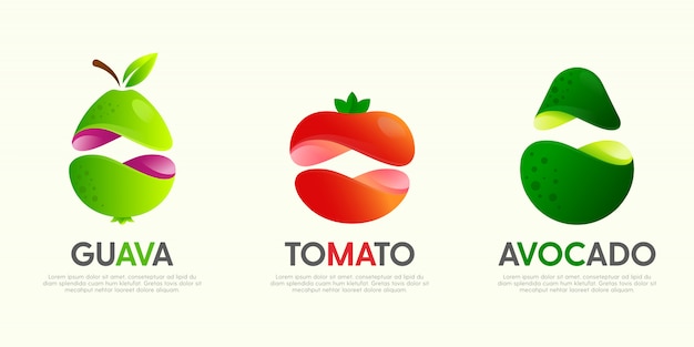 Vector set of modern great logos with decorative fruits