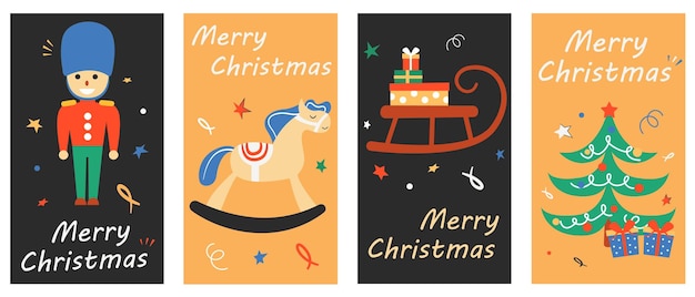 モダンな手描きクリスマス グリーティング カード ベクトル イラストのセット