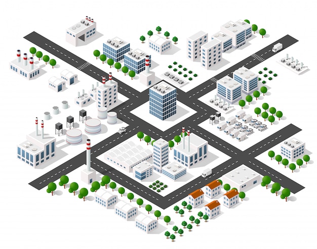 Vector set of modern isometric buildings