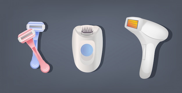 Set of modern laser electric epilators and shaving razors