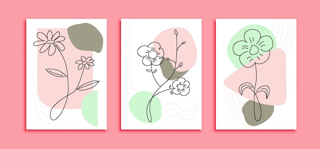 Set of modern Line art flowers poster template. abstract decoration wall with minimalist design concept pastel colour