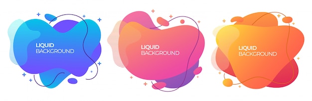 Vector set of modern liquid fluid abstract elements graphic gradient vector colored line banners shape template