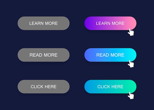 Набор кнопок современного стиля материала. Различные цвета градиента. Современные векторные иллюстрации плоский стиль.