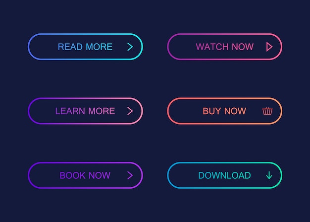 Набор кнопок современного стиля материала. Различные цвета градиента. Современные векторные иллюстрации плоский стиль.