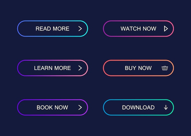 Набор кнопок современного стиля материала. Различные цвета градиента. Современные векторные иллюстрации плоский стиль.