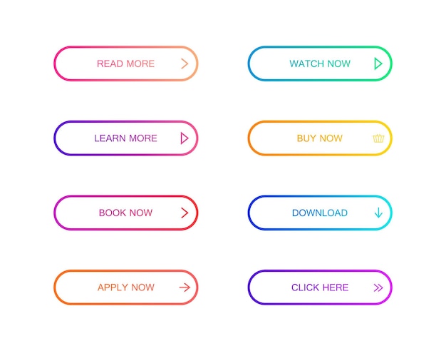 Набор кнопок современного стиля материала для мобильного приложения веб-сайта и инфографики Различные цвета градиента Современная векторная иллюстрация плоский стиль