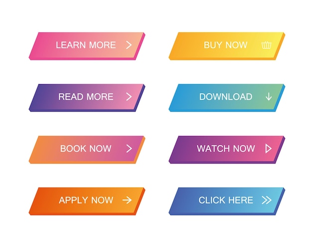 ウェブサイト モバイル アプリとインフォ グラフィックのモダンなマテリアル スタイル ボタンのセット さまざまなグラデーション色 モダンなベクトル イラスト フラット スタイル