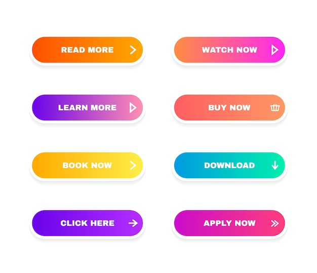 Set di pulsanti in stile materiale moderno per l'app mobile del sito web e l'infografica diversi colori sfumati illustrazione vettoriale moderna in stile piatto