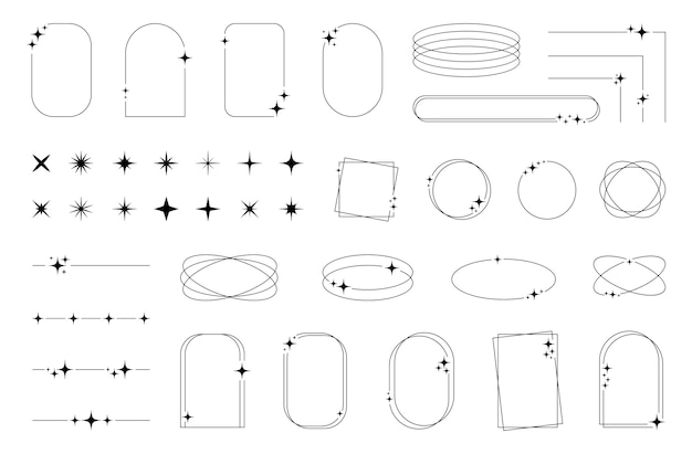 Vettore set di moderni telai lineari minimalisti con stelle