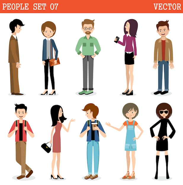 Set of modern people, men and women