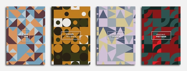 Set of modern posters with abstract multicolor geometric shapes trendy design with simple geometric