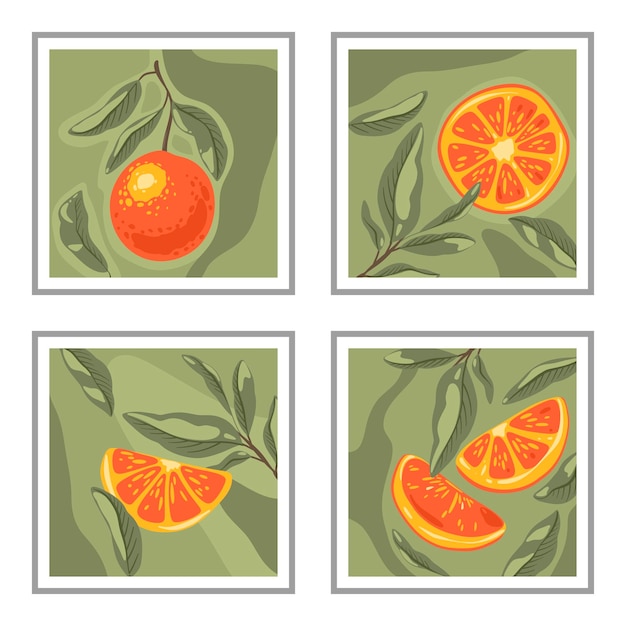 Vector set of modern posters with oranges fruits