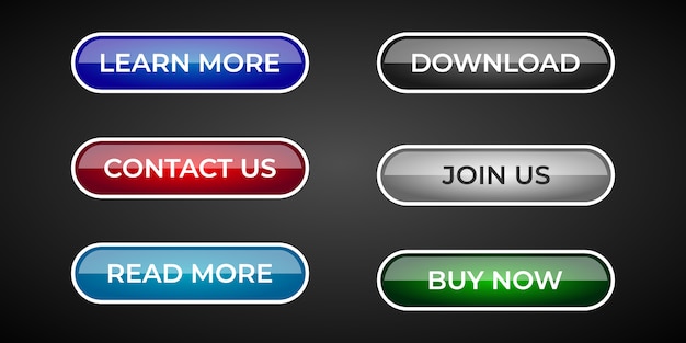 Set of modern and professional website and ux ui buttons with shiny gradient effect
