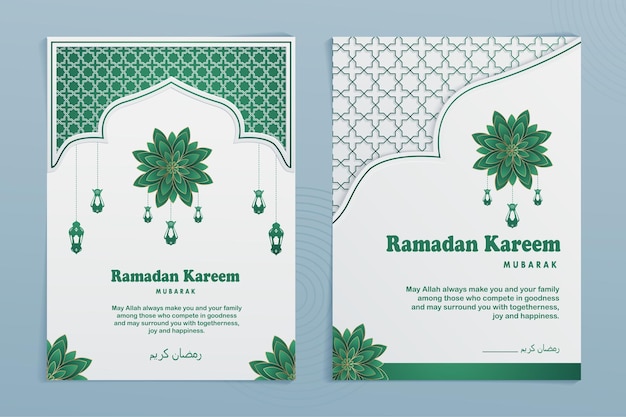 Set di moderno biglietto di auguri ramadan kareem cornice islamica con motivo marocchino verde