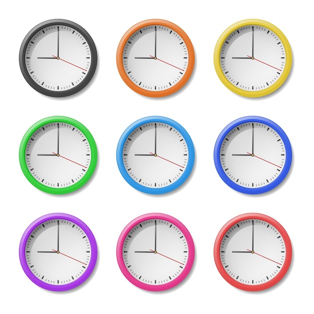 다양한 색상의 현대적인 원형 시계 세트