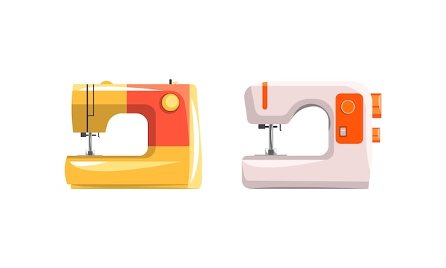 Set of Modern Sewing Machines Dressmaker Equipment Flat Vector Illustration