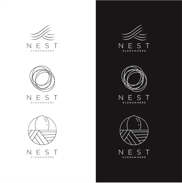 Vector set of modern simple vector bird nest logo design template