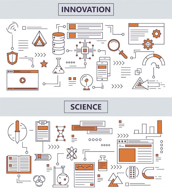 Set of modern thin line science innovation concept banners