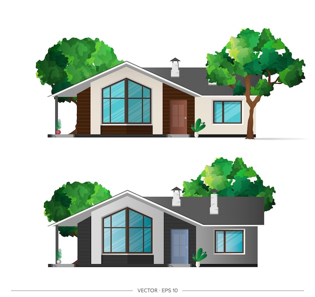set of modern townhouse with shadows