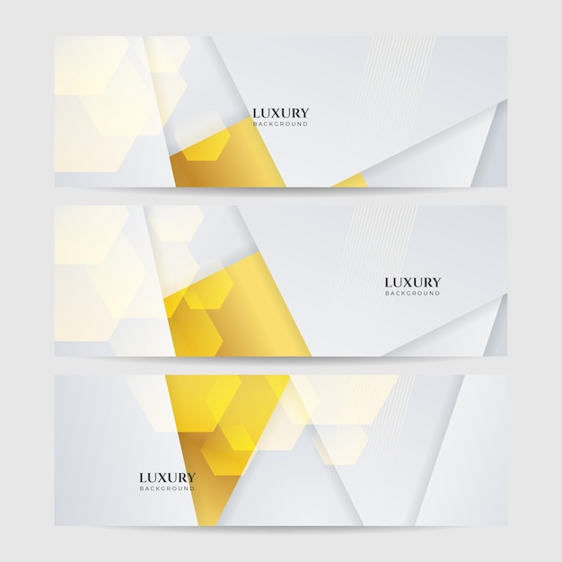 Set of modern white and gold abstract background Abstract geometric shape white gold background with light and shadow 3D layered for presentation design