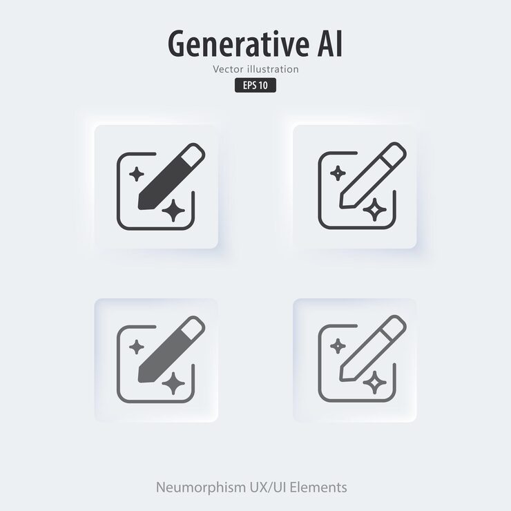Vector set of modern writing and editing by ai button edit document from machine learning button in trendy neuromorphic style for apps websites and interfaces ui ux elements vector illustration