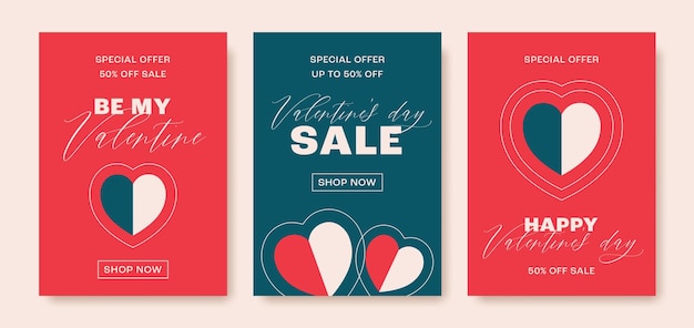 Vector set moderne, minimalistische valentijnsdagbanners minimale verkoopbannersjablonen met abstracte harten