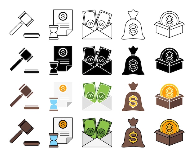 Set of Money and Financial in flat style isolated