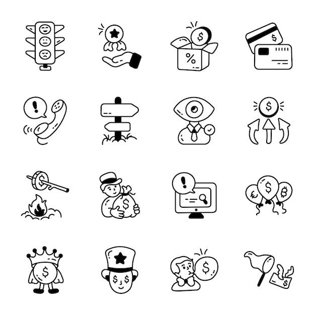 Set of Money Loss Icons in Doodle Style