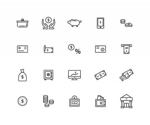 Vector set of money related  line icons