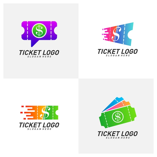 Set of Money Ticket Logo Template Design Vector Emblem Creative design Icon symbol concept