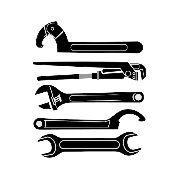 Set of monkey wrench vector silhouette