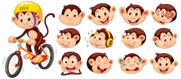 Set of monkeys with different facial expressions